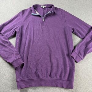 Peter Millar Mens Purple Heathered Cotton Modal Quarter Zip Pullover Sweater M